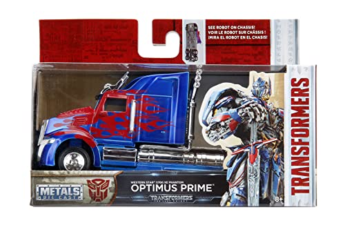 Jada Toys Transformers T5 Optimus Prime, Western Star 5700 Ex Phantom, Spielzeugauto aus Die-cast, Maßstab 1:32, blau/rot von Jada Toys