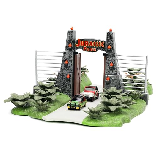 Nano Scene Jurassic Park Jurassic Gate Diorama zum 30. Jahrestag mit zwei 4,2 cm Druckguss-Autos, Spielzeug für Kinder und Erwachsene von Nano Scene