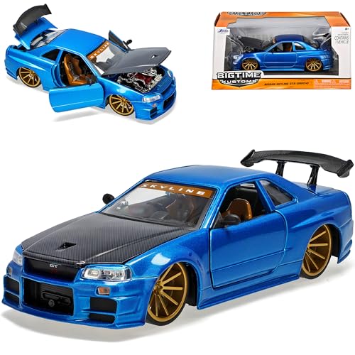 Nisan Skyline GT-R R34 Coupe Blau Ab 1998-2002 1/24 Jada Modell Auto mit individiuellem Wunschkennzeichen von Jada Toys