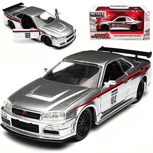 Nisan Skyline R34 GT-R Silber 1998-2002 1/32 Jada Modell Auto mit individiuellem Wunschkennzeichen Nisan Skyline R34 GT-R Silber 1998-2002 1/32 Jada Modell Auto mit individiuellem Wunschkennzeichen von Jada Toys