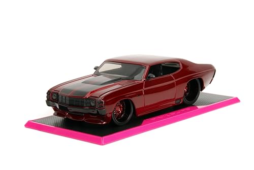 Pink Slips 1:24 W7 1971 Chevy SS Druckguss-Auto mit Basis, Spielzeug für Kinder und Erwachsene (Candy Red) von Jada Toys