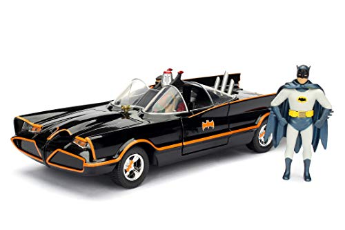 Jada Toys Classic Batmobil 1966, hochdetailiertes 1:24 Modellauto inkl. Batman & Robin Figur, Türen können geöffnet werden, mit Freilauf, schwarz von Jada Toys