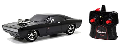 Jada Toys Fast & Furious RC Auto Dodge Charger, Street, 1970, ferngesteuertes Auto, Turbofunktion, 2-Kanal Funkfernbedienung, USB-Ladefunktion, inkl. Batterien, 1:16, schwarz, für Kinder ab 6 Jahren von Jada Toys