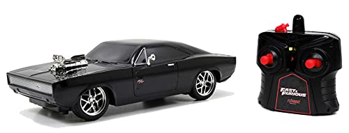 Jada Toys Fast & Furious RC Auto Dodge Charger, Street, 1970, ferngesteuertes Auto, Turbofunktion, 2-Kanal Funkfernbedienung, USB-Ladefunktion, inkl. Batterien, 1:16, schwarz, für Kinder ab 6 Jahren von Jada