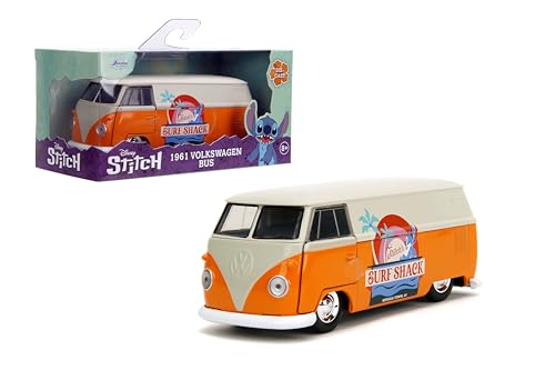 Jada Hollywood Rides Disney Stitch 1961 VW Bus - Druckguss-Auto mit sich öffnenden Türen, Maßstab 1:32, ab 8 Jahren (Sammleredition) von Jada
