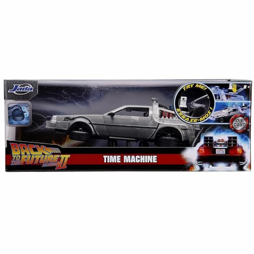 Jada Toys 253255021 Zurück in die Zukunft 2, Delorean DMC-12 Modellauto, 1:24, Time Machine, mit Licht- und Radfunktion, Flügeltüren, viele Details, Silber von Jada