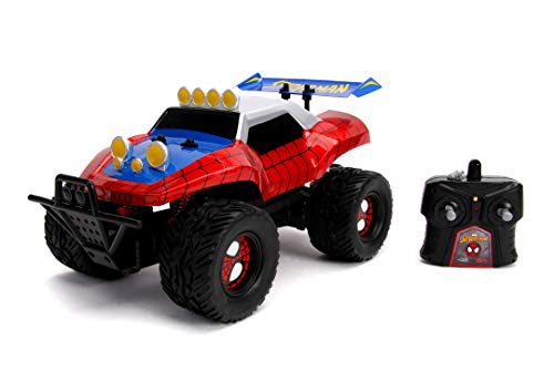 Jada Toys Marvel RC-Auto Spiderman, Buggy, Ferngesteuertes Auto, Turbofunktion, 2-Kanal Funkfernbedienung, USB-Ladefunktion, inkl. Batterien, 1:14, rot/blau von Jada