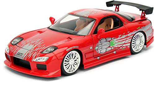 Jada Toys Fast & Furious Dom's 1993 Mazda RX-7 FD3S-Wide Body, Auto, Tuning-Modell im Maßstab 1:24, mit Spoiler, zu öffnende Türen, Motorhaube und Kofferraum, Freilauf, rot Jada Toys Fast & Furious Dom's 1993 Mazda RX-7 FD3S-Wide Body, Auto, Tuning-Modell im Maßstab 1:24, mit Spoiler, zu öffnende Türen, Motorhaube und Kofferraum, Freilauf, rot von Jada Toys