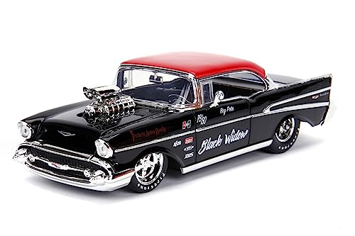 Jada Toys Big Time Muscle 1:24 1957 Chevy Bel Air Druckguss-Auto (Schwarz/Rot) von Jada
