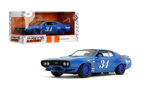 Jada Toys Bigtime Muscle 1:24 1972 Plymouth GTX - Öffnende Türen, Motorhaube, Kofferraum, Gummireifen (glänzendes Blau) von Jada