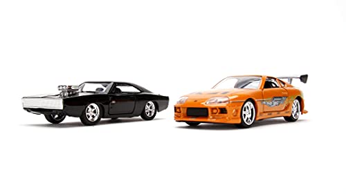 Jada Toys Fast & Furious Twin Set, 1970 Dodge Charger (Street) & Toyota Supra, Modellauto, Spielzeugauto, Türen zum Öffnen, Maßstab 1:32, schwarz & orange von Jada