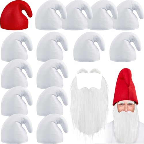 Jadive 15 Stück Zwergenmützen Elfenhut Zwergen Zipfelmützen Gnome Mütze Wichtelmütze mit Bart und Augenbrauen Lustiges Gruppen Kostüm für Karneval Halloween Weihnachten von Jadive