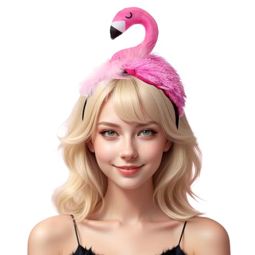 Jadive Plüsch-Flamingo-Stirnband, realistisches Tier-Flamingo-Stirnband, Halloween, lustige Kopfbedeckung, Foto-Requisiten für Halloween, Weihnachten, Make-up, Cosplay, Mottoparty, Kopfschmuck von Jadive
