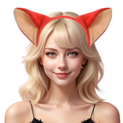 Jadive Plüsch Fuchsohren Stirnband Realistische Tier Fuchsohren Stirnband Halloween Lustige Kopfbedeckung Foto Requisiten für Halloween Weihnachten Make-up Cosplay Mottoparty Kopfschmuck von Jadive