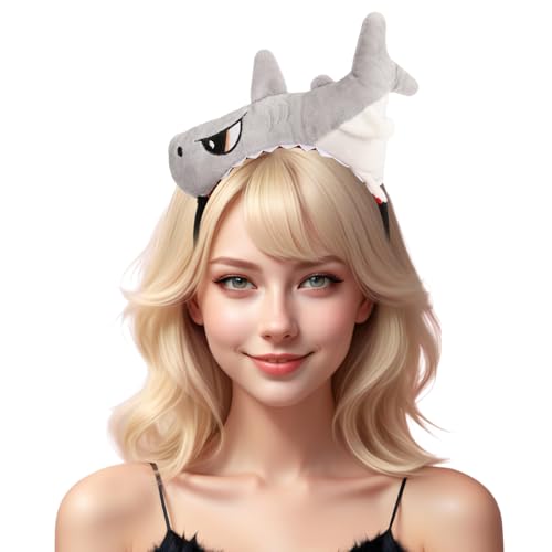 Jadive Plüsch Hai Stirnband Realistisches Tier Hai Stirnband Halloween Lustige Kopfbedeckung Foto Requisiten für Halloween Weihnachten Make-up Cosplay Mottoparty Kopfschmuck von Jadive