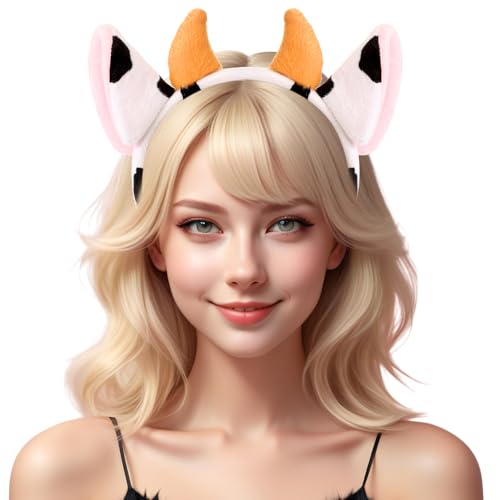 Jadive Plüsch-Kuhohren-Haarreif, realistische Tierkühe Ohren, Stirnband, Halloween, lustige Kopfbedeckung, Foto-Requisiten für Halloween, Weihnachten, Make-up, Cosplay, Motto-Party, Kopfschmuck von Jadive