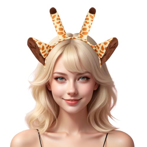 Jadive Realistische Hörner aus Plüsch, Tierohren, Stirnband für Damen, Halloween, Weihnachten, Cosplay, Party-Kostüm (Giraffenohren) von Jadive