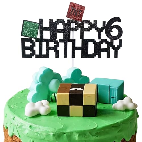 1 x Pixel-Kuchenaufsatz "Happy 6th Birthday", Glitzer-Pixel-Stil, Kuchendekoration mit Blockspiel-Thema, für 6 Jahre alte Jungen und Mädchen, Geburtstagsparty-Zubehör, Dekoration 1 x Pixel-Kuchenaufsatz "Happy 6th Birthday", Glitzer-Pixel-Stil, Kuchendekoration mit Blockspiel-Thema, für 6 Jahre alte Jungen und Mädchen, Geburtstagsparty-Zubehör, Dekoration von Jadsmpi