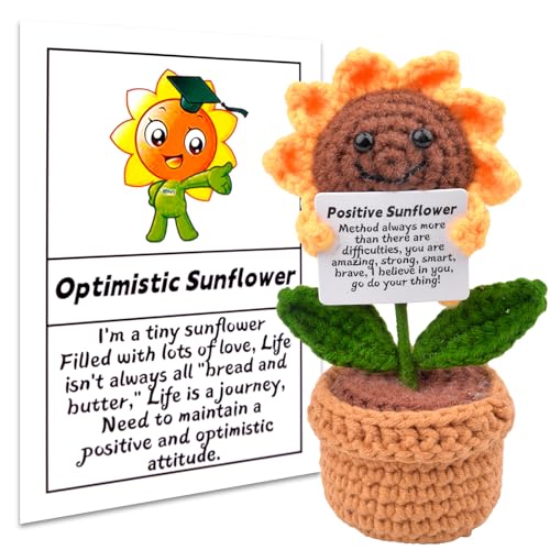 Jadyon Pocket Hug Positive Sonnenblume, Kreative Strickwolle Sonnenblume Puppe, Crochet Doll with Positive Card, Emotional Support Mutmacher Geschenk, Gute Besserung Geschenk,Geschenke Zum Kindertag von Jadyon