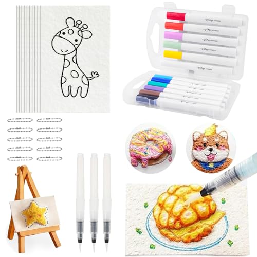 Magic Puffy Paint, 3D Zeichnen Leinwand Schwamm mit 12 Farben, Puffy Paint, Ultimatives Magisches Textur-Malset, Foam Texture Painting Paper, Schaumstoff-Textur-Malpapier für Kinder DIY (Rechteck) von Jadyon