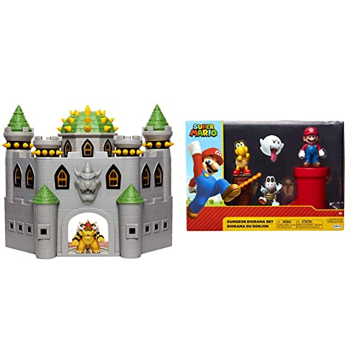 Jakks Pacific - JPA40020 - Nintendo Super Mario großes Spielset - Bowser´s Schloss - inkl. 6cm Bowser Figur & 85989 Dungeon Diorama Set, 6 cm Super Mario - Set de Figuras Mundo Dungeon Bunt von Jakks Pacific
