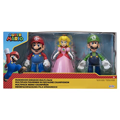 Jakks Pacific Super Mario Mushroom Kingdom Pack Mario Luigi Princess 11 cm Figures, Mehrfarbig, 64511 von Jakks Pacific