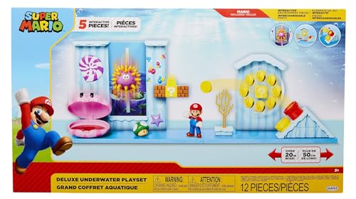 World of Nintendo Super Mario Deluxe Unterwasser-Spielset mit 6 cm Mario Actionfigur und 5 interaktiven Umgebungsteilen von Nintendo