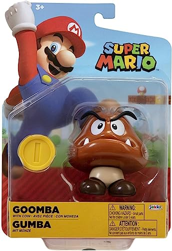 World of Nintendo – Super Mario – Figur mit Gelenken, 10,2 cm + Zubehör – Goomba + Stück von Jakks Pacific