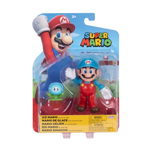 World of Nintendo – Super Mario – Figur mit Gelenken, 10,2 cm + Zubehör – Mario de Ice + Blume von Super Mario