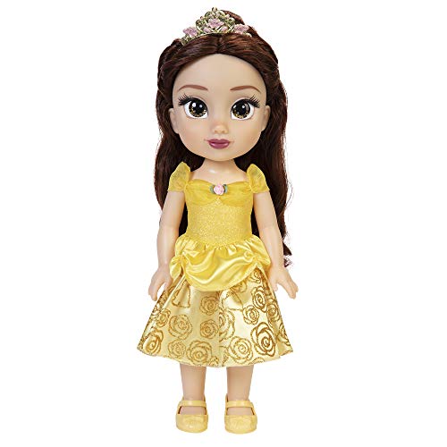 Disney Princess Belle Puppe 35cm, reflektierende Glitzeraugen, bewegliche Gelenke, ausziehbares Kleid, Schuhe, Krone, langes braunes Haar, für Mädchen ab 3 Jahren von Disney Princess