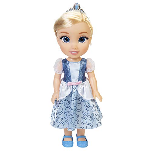 Disney Princess Cinderella Puppe 35cm, reflektierende Glitzeraugen, bewegliche Gelenke, ausziehbares Kleid, Schuhe, Krone, Blondes Haar, für Mädchen ab 3 Jahren von Disney Princess