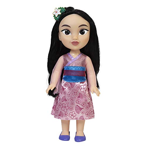 Disney Princess Mulan Puppe 35cm, reflektierende Glitzeraugen, bewegliche Gelenke, ausziehbares Outfit, Kamm, langes schwarzes Haar, für Mädchen ab 3 Jahren von Disney Princess