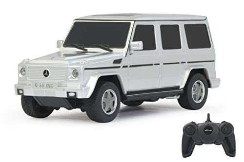 Jamara 404016 Mercedes Benz Auto G55 AMG 1:24 40MHz-offiziell lizenziert, 1 Stunde Fahrzeit bei ca. 9 Km/h, perfekt nachgebildete Details, hochwertige Verarbeitung, Silber von JAMARA