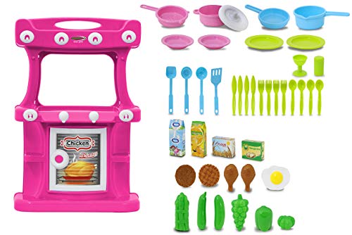 JAMARA 460426 - Küche Little Cook - kompakte Spielküche mit viel nützlichem Zubehör, Ablageflächen für Kochutensilien und Zutaten, Ofentür lässt Sich öffnen, 2 Kochfelder, 8 Halterungen, rosa von JAMARA