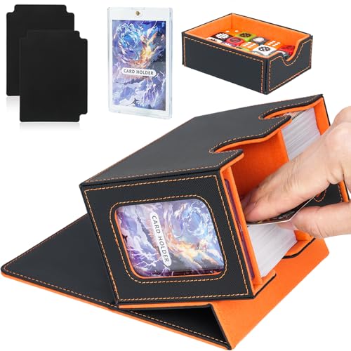 Card Deck Box für MTG Commander, TCG-Kartenbox, PU Leder Magnetic Sammelkarten Aufbewahrungsbox, für 150 doppelärmelige Karten, Schwarz & Orange von Jamiukro