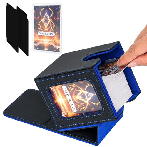 Jamiukro Card Deck Box für MTG Commander, TCG-Kartenbox, PU Leder Magnetic Sammelkarten Aufbewahrungsbox, für 100 doppelärmelige Karten, Schwarz & Blau von Jamiukro