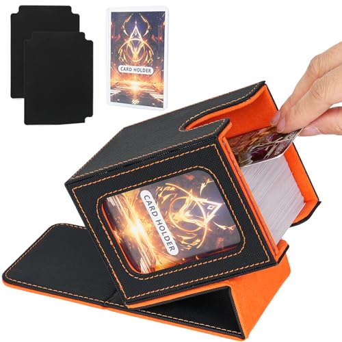 Jamiukro Card Deck Box für MTG Commander, TCG-Kartenbox, PU Leder Magnetic Sammelkarten Aufbewahrungsbox, für 100 doppelärmelige Karten, Schwarz & Orange von Jamiukro