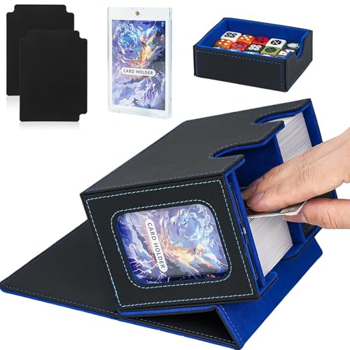 Jamiukro Card Deck Box für MTG Commander, TCG-Kartenbox, PU Leder Magnetic Sammelkarten Aufbewahrungsbox, für 150 doppelärmelige Karten, Schwarz & Blau von Jamiukro