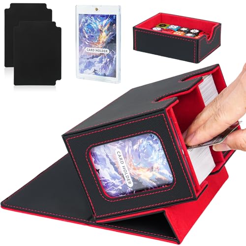 Jamiukro Card Deck Box für MTG Commander, TCG-Kartenbox, PU Leder Magnetic Sammelkarten Aufbewahrungsbox, für 150 doppelärmelige Karten, Schwarz & Rot von Jamiukro