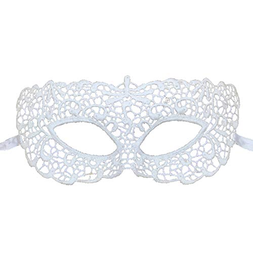 Jamron Damen Elegant Weiß Spitzen Augenmaske für Masquerade Halloween Party Abschlussball Karneval Kostüm Maske SN07830 Flach von Jamron