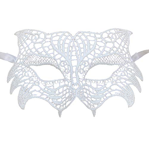 Jamron Damen Elegant Weiß Spitzen Augenmaske für Masquerade Halloween Party Abschlussball Karneval Kostüm Maske SN07830 Klein Fuchs von Jamron