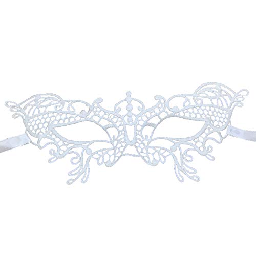 Jamron Damen Elegant Weiß Spitzen Augenmaske für Masquerade Halloween Party Abschlussball Karneval Kostüm Maske SN07830 Klein Schmetterling von Jamron