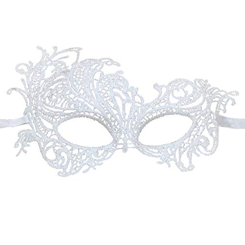 Jamron Damen Elegant Weiß Spitzen Augenmaske für Masquerade Halloween Party Abschlussball Karneval Kostüm Maske SN07830 Phönix von Jamron