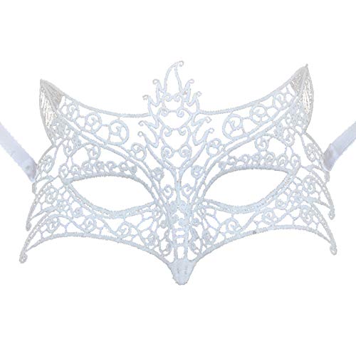 Jamron Damen Elegant Weiß Spitzen Augenmaske für Masquerade Halloween Party Abschlussball Karneval Kostüm Maske SN07830 Wolfskopf Fuchs von Jamron
