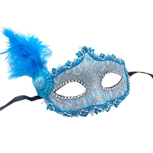 Jamron Damen Schick Kostüm Maske mit Strass/Feder für Masquerade Party Abschlussball Halloween Karneval Blau SN070309 von Jamron