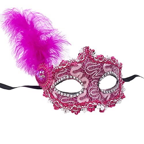 Jamron Damen Schick Kostüm Maske mit Strass/Feder für Masquerade Party Abschlussball Halloween Karneval Fuchsie SN070309 von Jamron