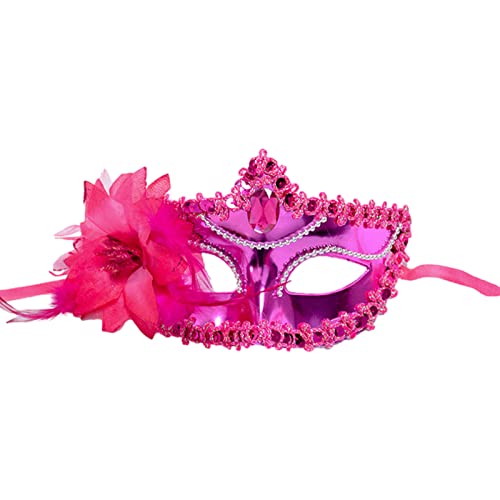 Jamron Damen Schick Kostüm Maske mit Strass/Feder für Masquerade Party Abschlussball Halloween Karneval Fuchsie SN070310 von Jamron