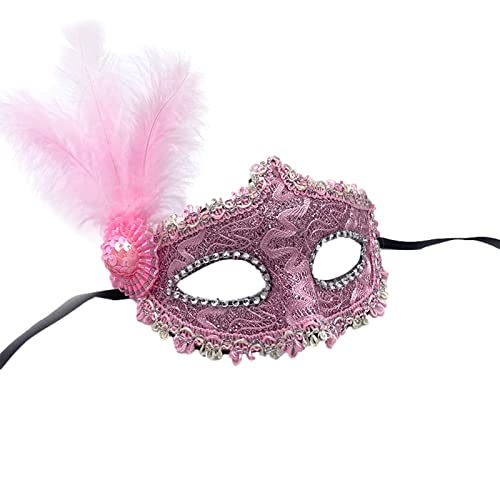 Jamron Damen Schick Kostüm Maske mit Strass/Feder für Masquerade Party Abschlussball Halloween Karneval Rosa SN070309 von Jamron