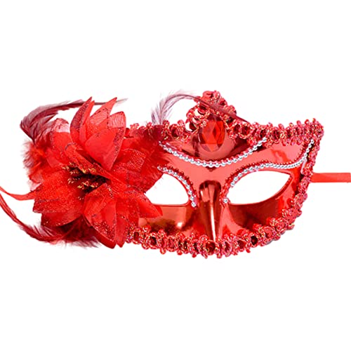 Jamron Damen Schick Kostüm Maske mit Strass/Feder für Masquerade Party Abschlussball Halloween Karneval Rot SN070310 von Jamron