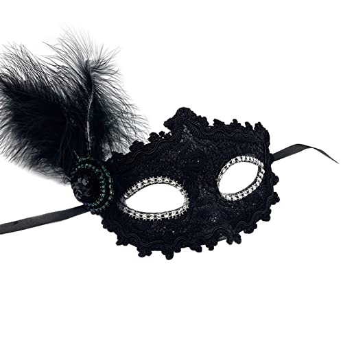 Jamron Damen Schick Kostüm Maske mit Strass/Feder für Masquerade Party Abschlussball Halloween Karneval Schwarz SN070309 von Jamron